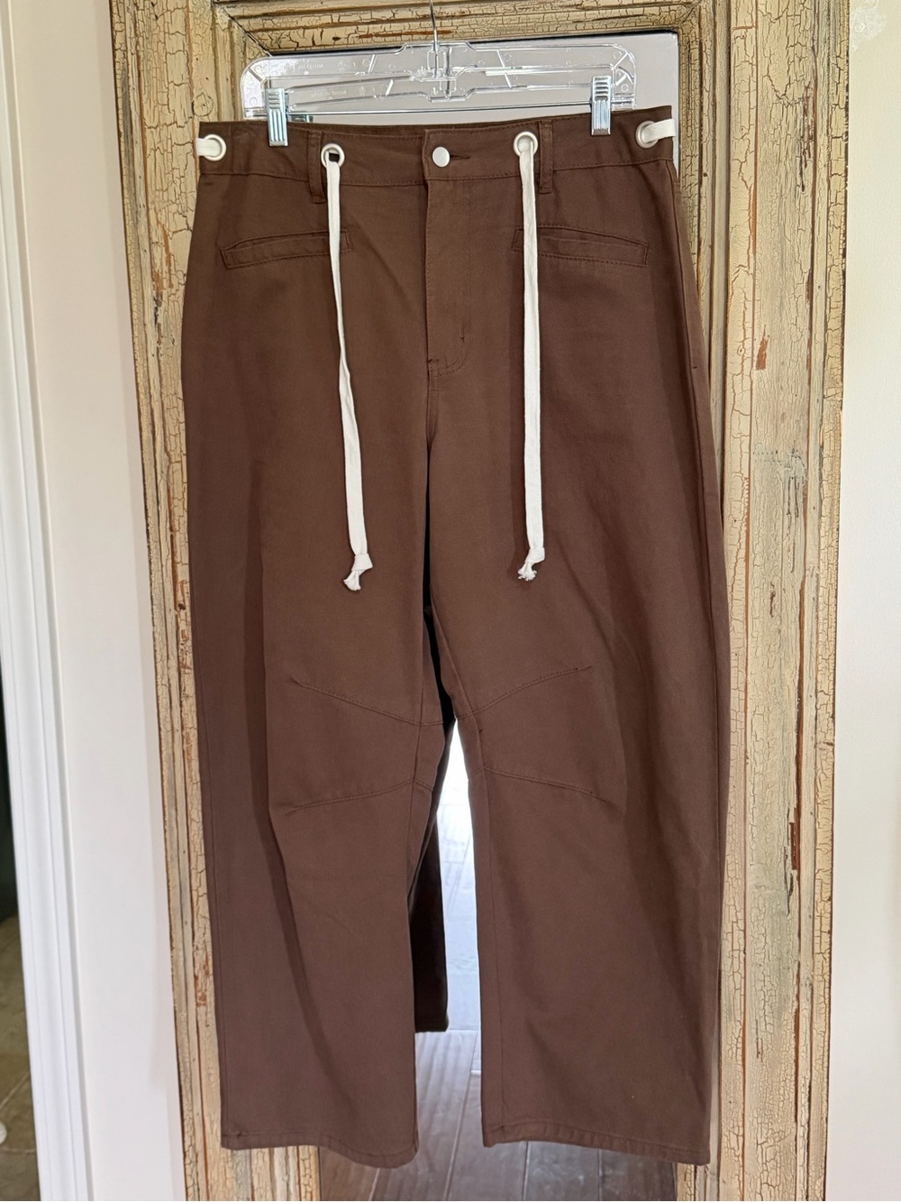 Le Lis Chocolate Brown Cotton Drawstring Chinos with White Cord